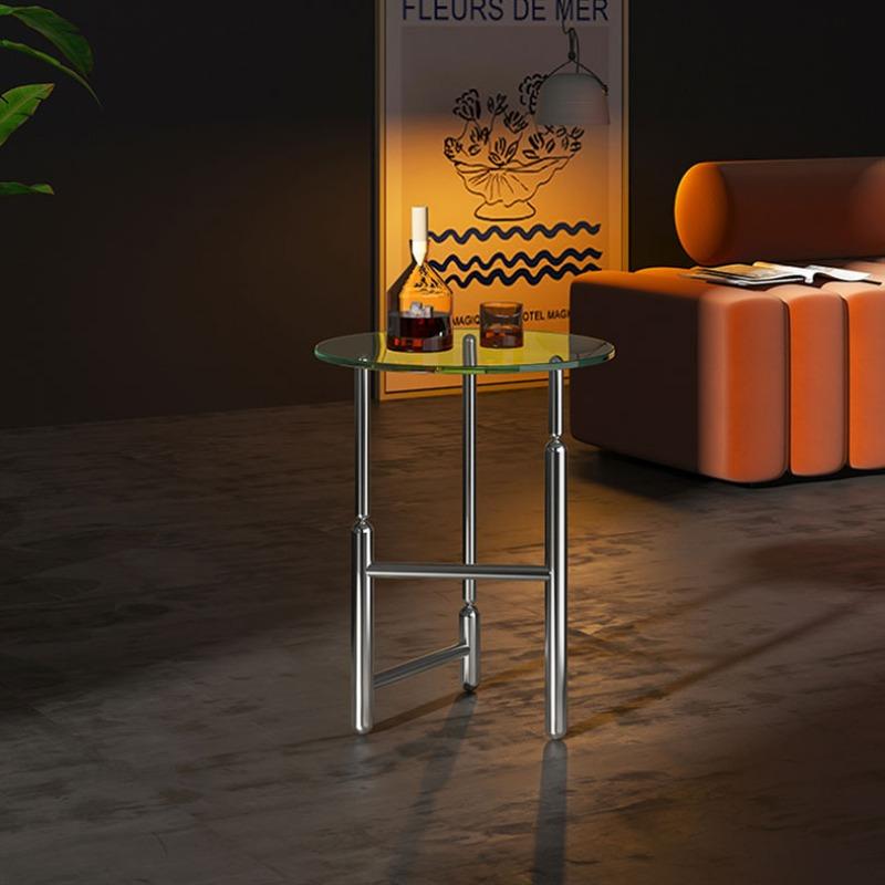 Retro Stainless Steel Coffee Table Luxury Round Glass Corner Tables Living Room Small Side Table Home Decoration Furniture