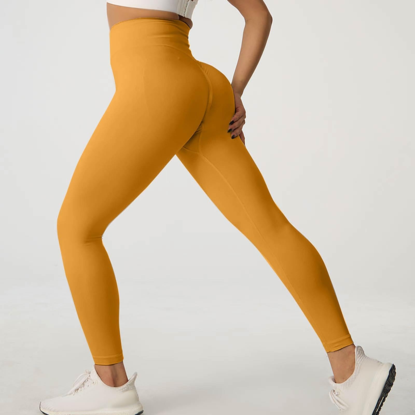 

Women s Fashion Solid Color Yoga Pants High Waisted Skinny Sweatpants Fitness Pants XL жовтий