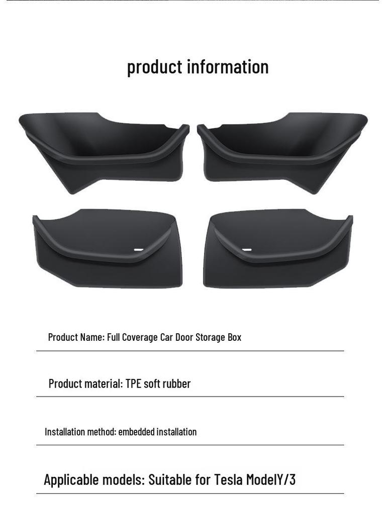 Vollständig umwickelte Tür-Aufbewahrungsbox-Matte für Tesla Model Y/3