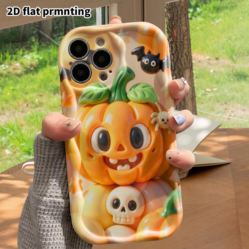 Phone Case: 2D flat design suitable for iPhone 18 17 16 15 14 13 Pro protective case, Halloween pumpkin, Christmas and Halloween perfect holiday gift