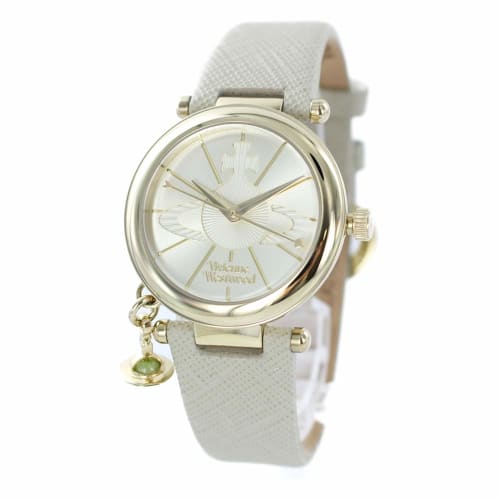 

Vivienne Westwood Women s Orb Charm Gold and Cream Leather Watch with Shopper (VV006GDCM)