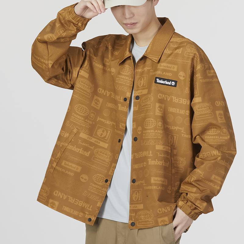 Timberland Letter Pattern Full Print Windbreaker Jacket Men Jacket Wheat A6B6X-P47