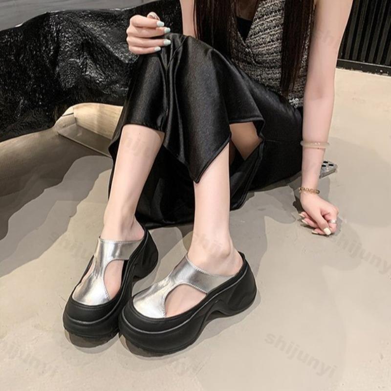 Fashion Fashion Leopard Print Hollow Casual Thick Soled Half Slippers for Women 2025 Summer Comfortable Versatile Beach Chunky Draggers