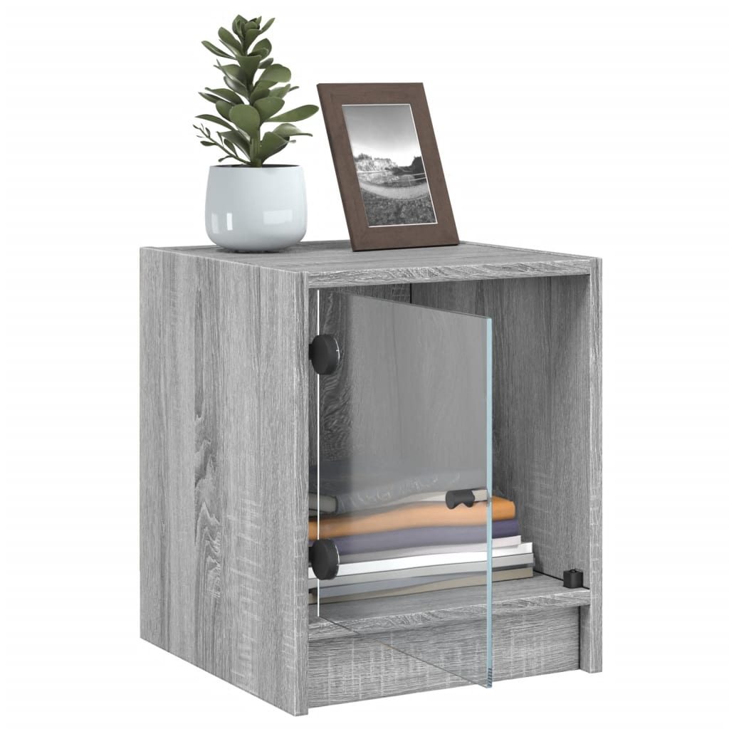 Nightstand with Glass Door Grey Sonoma 35 x 37 x 42 cm