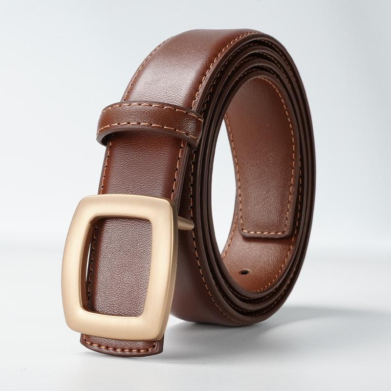 Fashionable Real Cowhide Belt for Women Solid Color Decorative Belt with Dress Small Windbreaker Decoration
