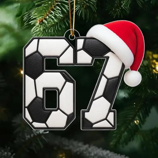 67 Sports Ornaments Novelty Six Seven Christmas Tree Ornament with Sports Ball Theme 2D Acrylic Slang Hanging Decoration for Sport Lovers Teens