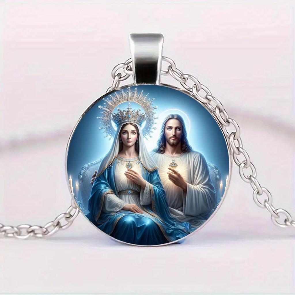 A Vintage-style Jesus and Our Lady Pendant Necklace, a Time Gem Pendant, a Faith-guarding Vintage Chain, Suitable for Daily Wear and Gift Giving