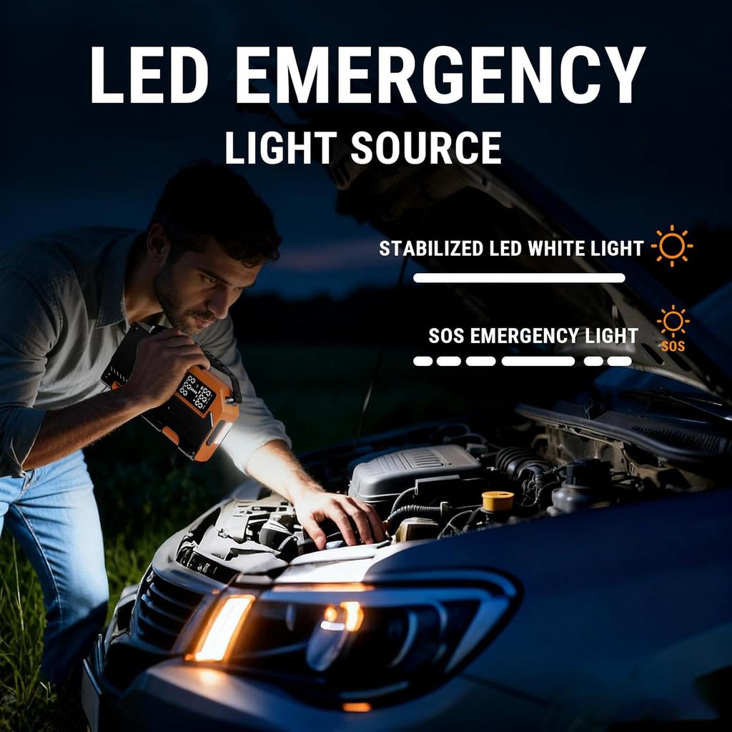 Car Battery Jump Starter with Air Compressor - 5000A 150PSI, 12V Portable Jump Starter with LCD Display & LED Light