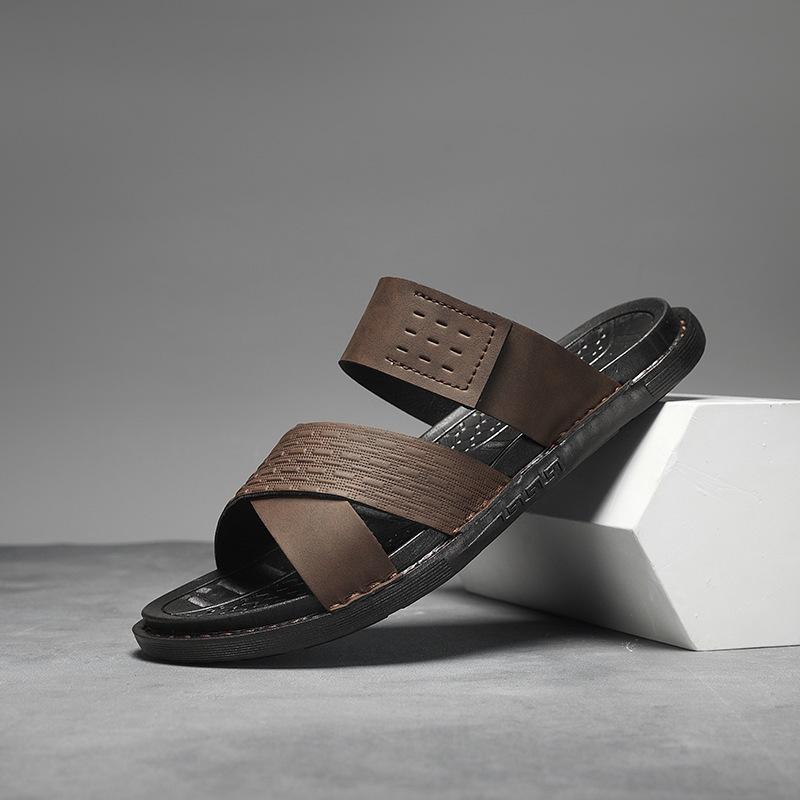 

Большого размера крутые тапочки лето новые дышащие для улицы для вождения повседневные сандалии удобная мягкая подошва нескользящие пляжные туфли 46 коричневый