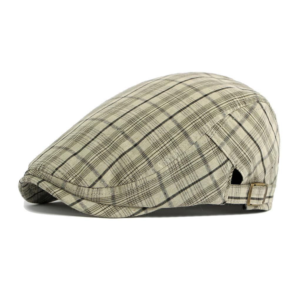 Summer Breathable Plaid Forward Cap British Vintage Cap Adjustable Unisex Beret