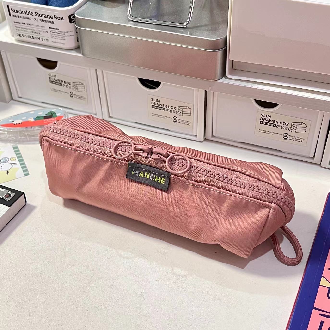 

Однотонный простой пенал, высококачественный универсальный трехмерный нейлоновый пенал для хранения на рабочем столе, вместительная пенал для карандашей розовый