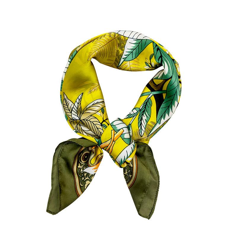 Spring and Summer 71 Square Scarves Fashionable New Simulated Silk Green Plant Square Scarves Simple and Light Simulated Silk Scarves Small Scarves