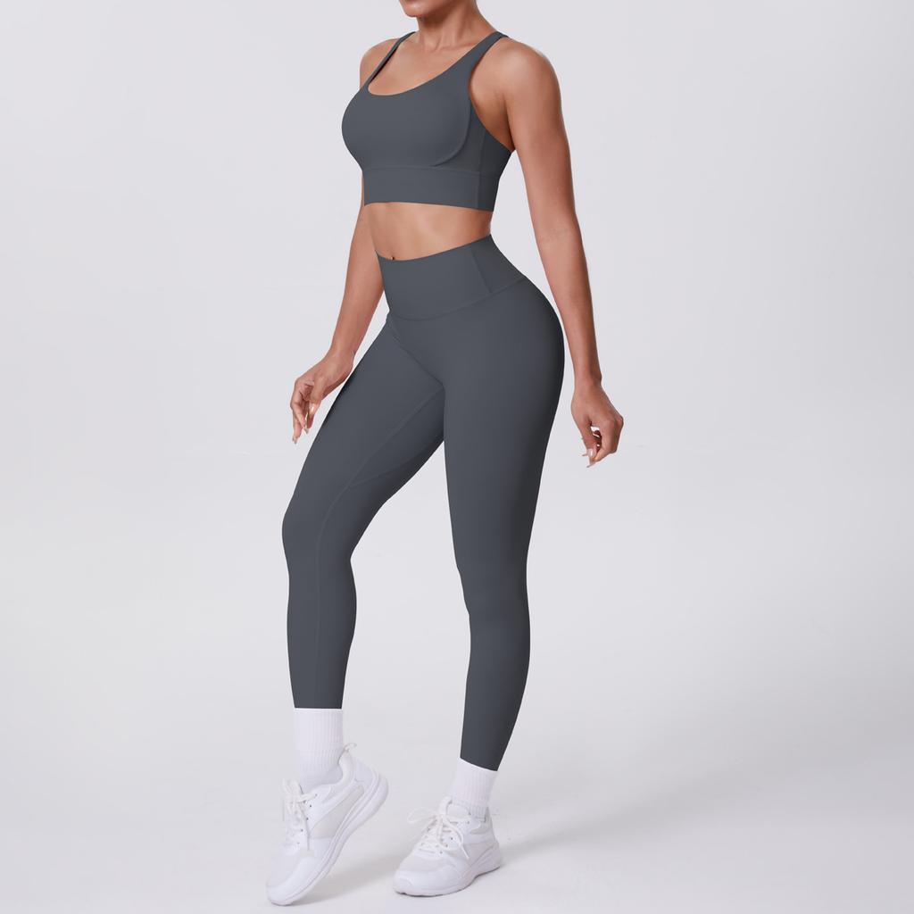 Nude Brushed Cross Back Bra, Casual Sports, Hip Lifting Pants, Fitness Yoga Suit, Two-piece Set