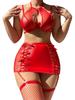 Sexy Lingerie Outfit Splicing Fabric Set Women Black Underwear Fishnet Stockings Perspective Hollow Out Short Skirt Intimate Set