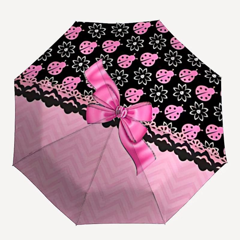 

1pc Ladybug Floral Pattern Automatic Open/Close Umbrella with Windproof, 8-Rib Sturdy Canopy, , Outdoor Accessory, Ideal for Gifts yy251117099