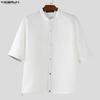INCERUN Oversized Men Casual Loose Half Sleeve Striped Patchwork Buttons Up Shirts