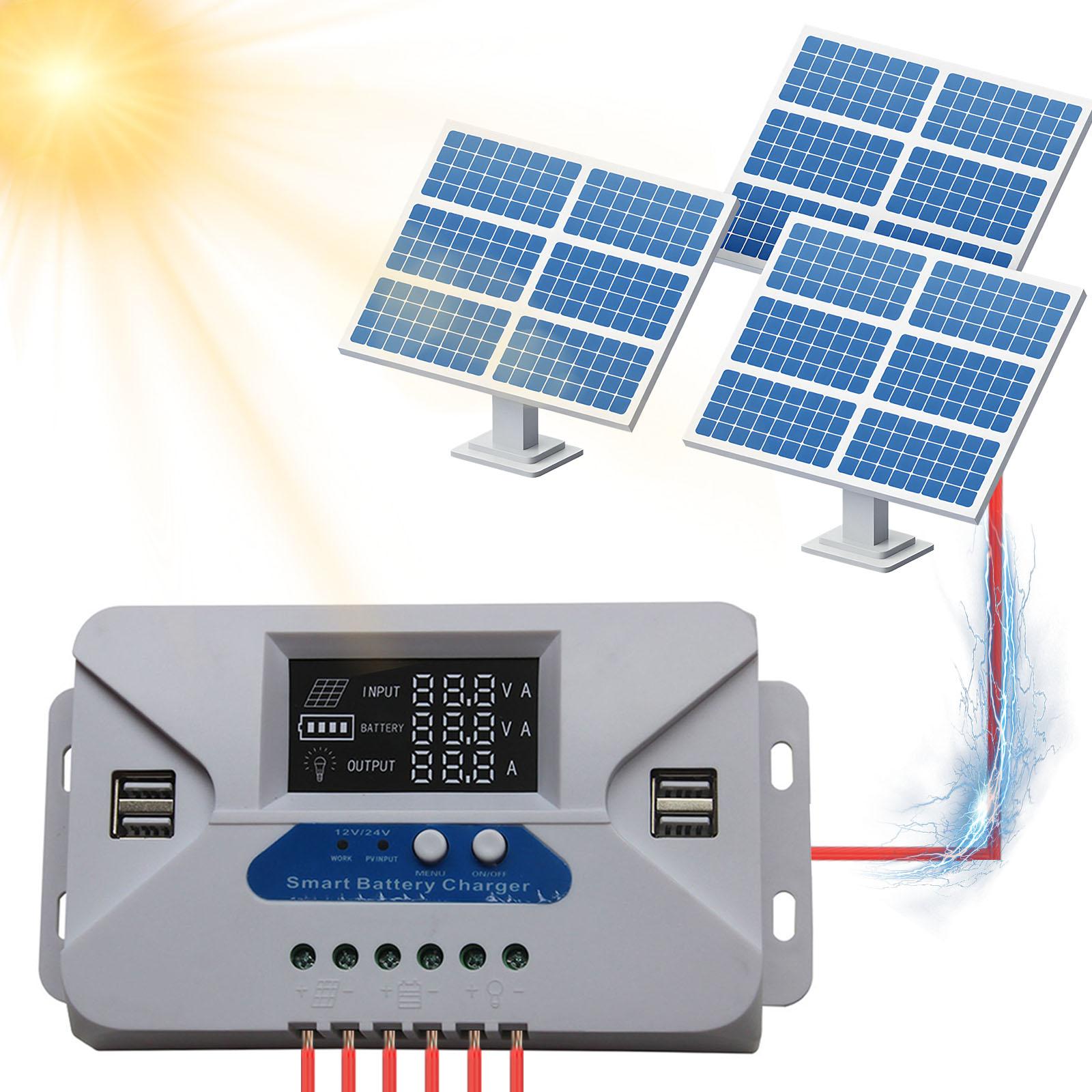 Адаптивный контроллер солнечной энергии 12В/24В Алюминиевый солнечный контроллер заряда аккумулятора LCD Дисплей Для PWM 20A Солнечный контроллер заряда 10a