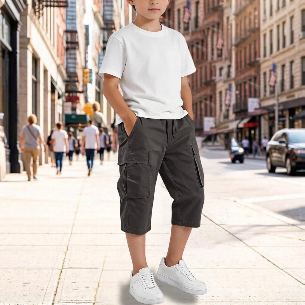 Big Boys Elastic Waist Loose Fit Cargo Pants with Multiple Pockets for Casual Wear