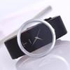 Simple Fashion Transparent Quartz Watch with Leather Band and Large Dial