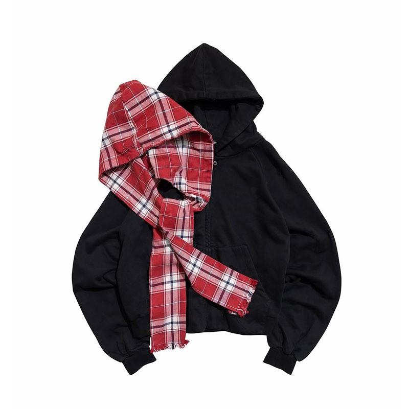 Y2K Plaid Hoodie Zip Up Long Sleeve Loose Gothic Streetwear Women 2025 Winter