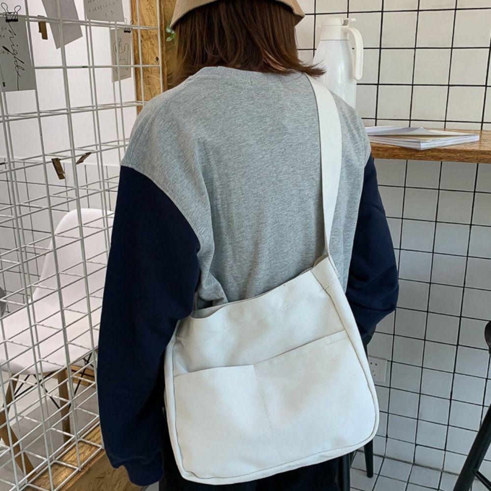 Large Capacity Women Handbag Solid Color Student Shoulder Bags Portable Canvas Tote Bag Female Use