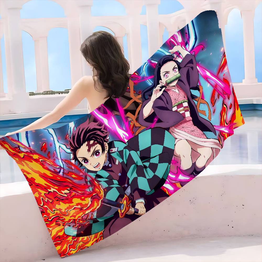Anime Demon-Slayer Beach Towel Colorful Bath Towels for Girl Microfiber Quick Dry Custom Sand Free Beach Yoga Spa Gym Pool