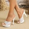 Liyke Mixed Color Jelly PVC Women Super High Heels Platform Slippers Summer Sandals Sexy Peep Toe Party Stripper Shoes Size 42