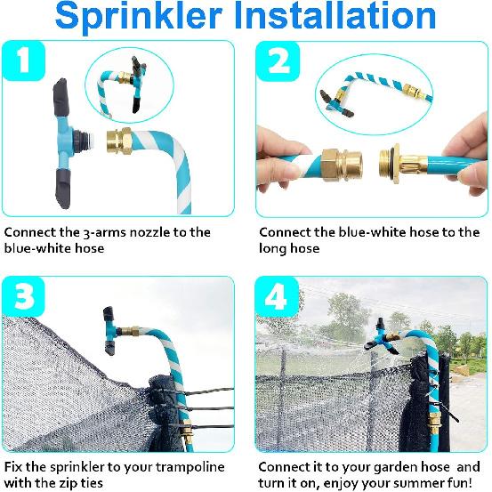 Trampoline Sprinkler for Kids Backyard Water Park Net Friendly WaterWhirl Outdoor Game Toys Adjustable Summer Toys Included Accessories Tool