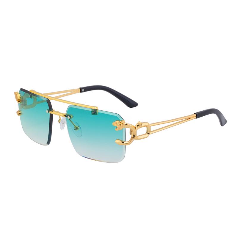 European & American Retro Frameless Leopard Sunglasses – Trendy Double-Bridge Shades for Women & Men