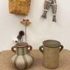 Dried Flower Vase Retro Ceramic Double Ear Bar Shaped Flower Pot Bohemian Wave Home Office Decoration Water Container Decoration