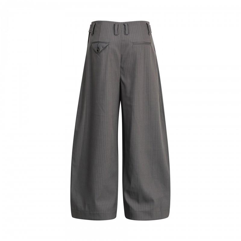 26001 American Trendy High Street Neutral Draped Old Money Style Button Fly Loose Tapered Casual Trousers
