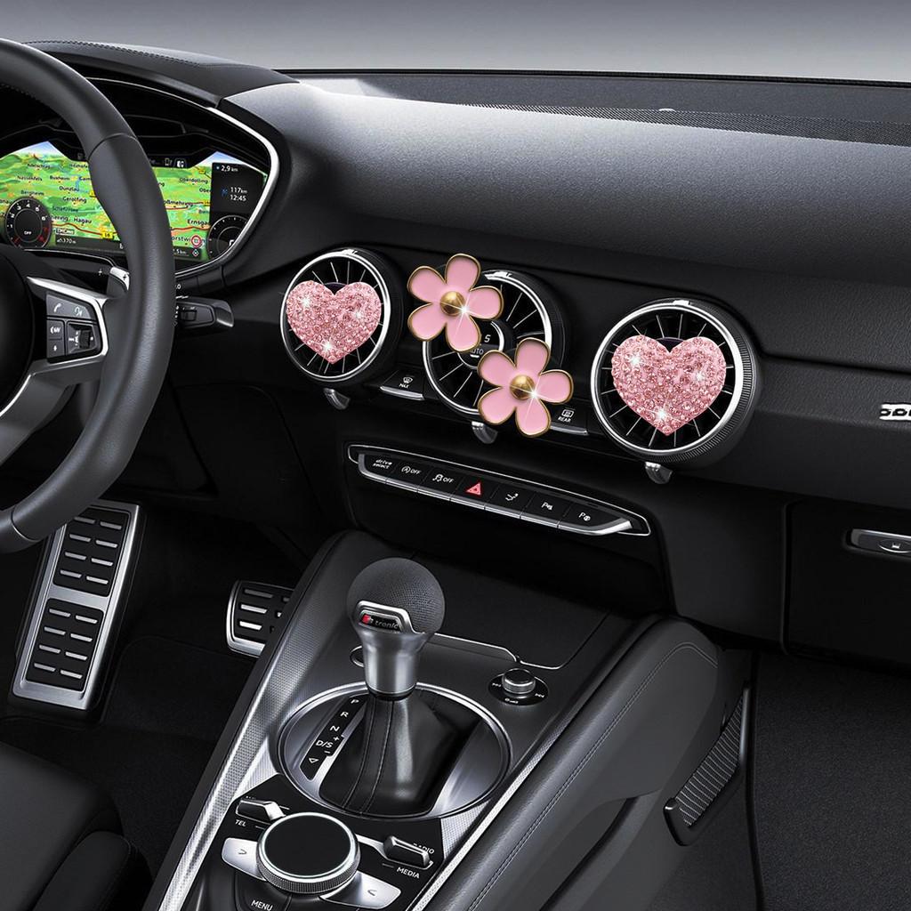 Pink Rhinestone Love Heart Flower Car Air Vent Perfume Clip Goddess Style Interior Ac Decoration Metal Solid Type 60g