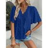 Comfortable Loose Jacquard Lace V-neck Short Sleeved Top For Women
