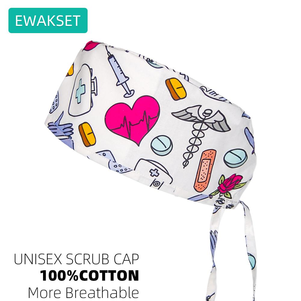 New Female Male Surgical Scrub Cap 100%Cotton Medical Nurse Doctor Hat Dentist Spa Lab Nursing Hats Unisex Hospital Surgeon Caps