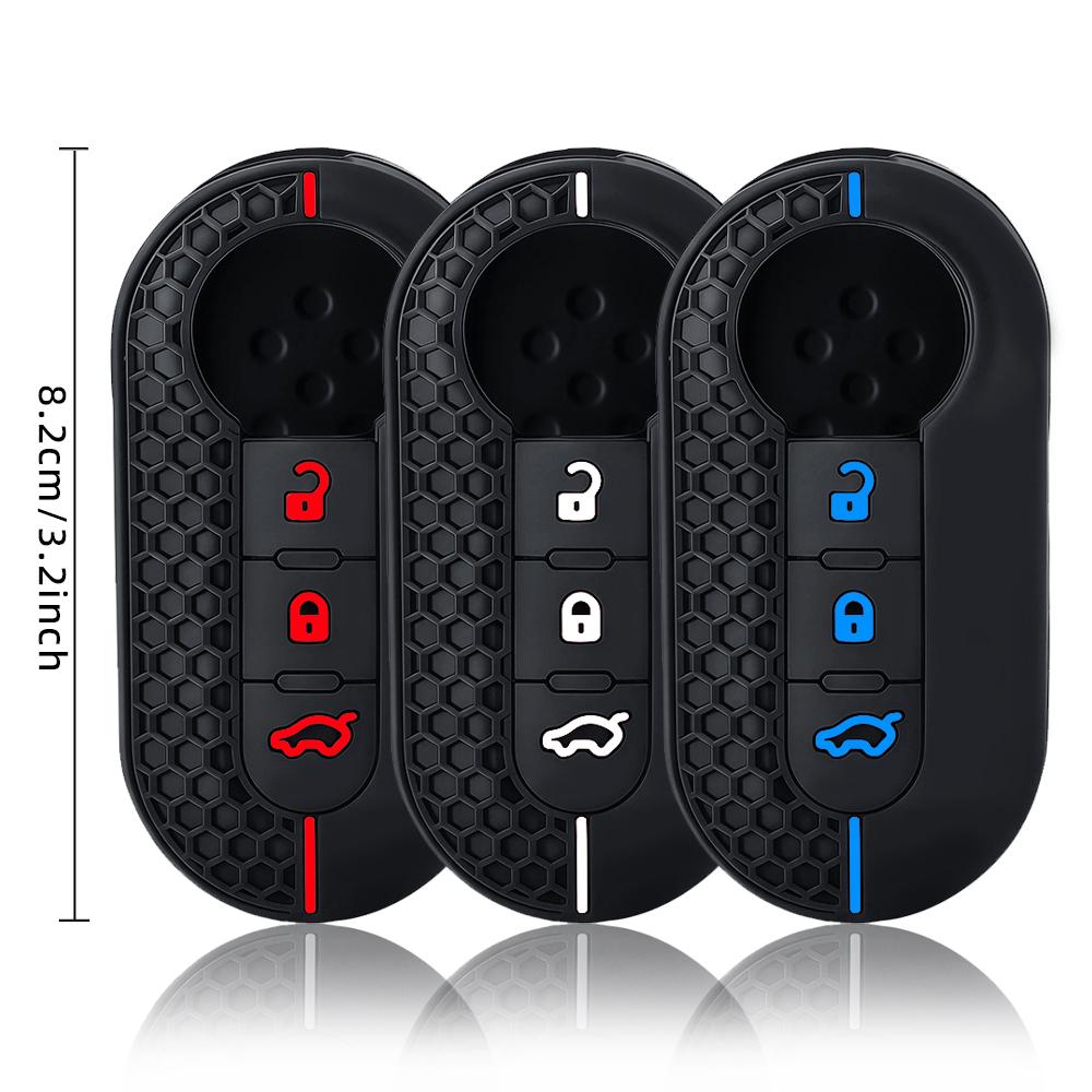 Silicone Car Key Fob Shell Cover for FIAT 500 500L 500X Abarth 3-Button Folding Key