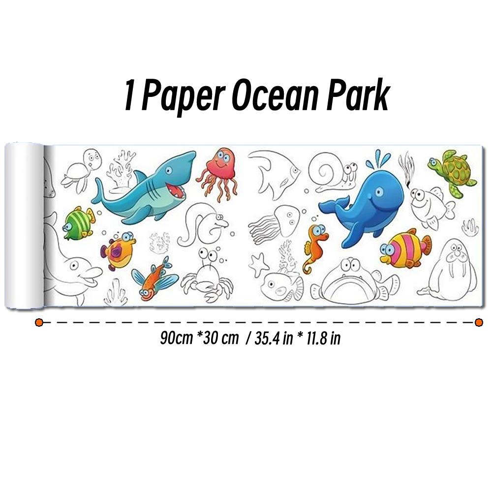 Rollo de papel para colorear de 90 cm con diseño de animales para niños, ideal para rellenar con colores, grafiti, recortes de papel, pintura, material educativo escolar.