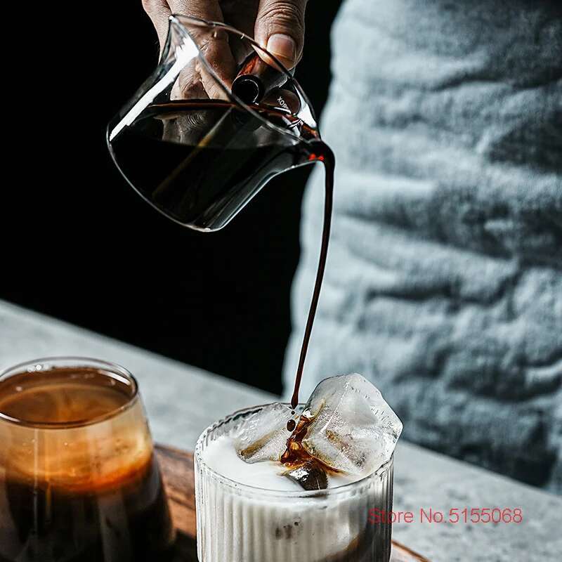 Solid Wood Handle Scale Creamer Double Mouth Coffee Maker Milk Jug Jar Heat Resistant Glass Cup Mini Espresso Extraction Pot