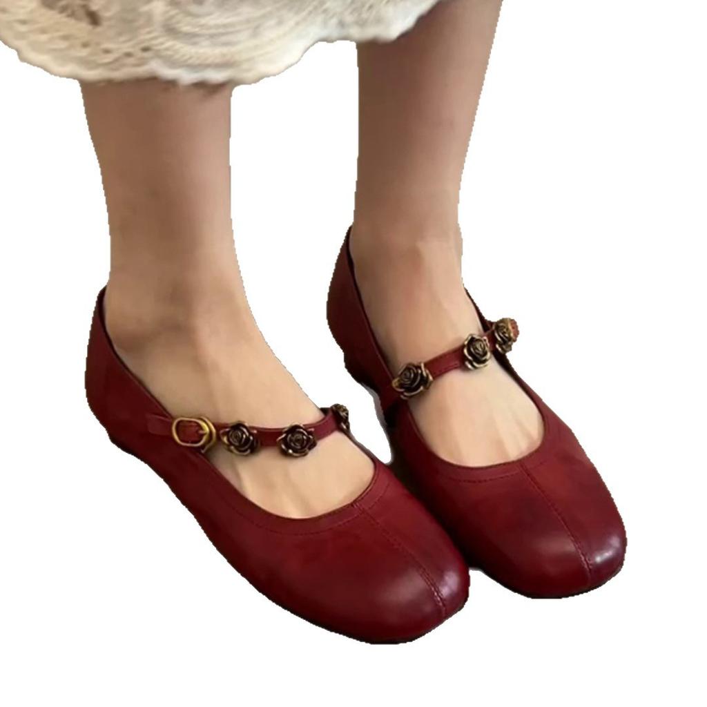 Sheepskin version~ retro French single shoes women's flat-soled black work shoes shallow mouth soft sole evening Mary Jane shoes