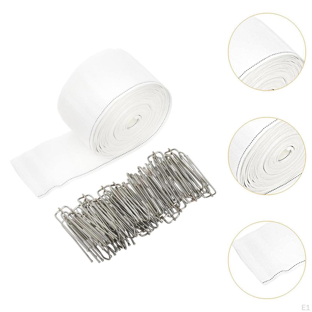 10.9 Yards Curtain Pleater Tape with 30 Hook Clip 71mm Width Wrinkle Resistant Easily Install