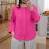 Women Casual Round Neck Solid Color 3/4 Sleeve Blouse