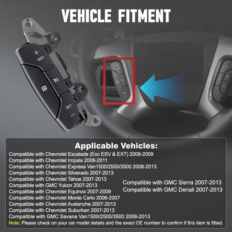 Cruise Control Switch for Chevrolet Silverado Tahoe GMC Yukon Avalanche Suburban Sierra Denali 2007-2013 15819309