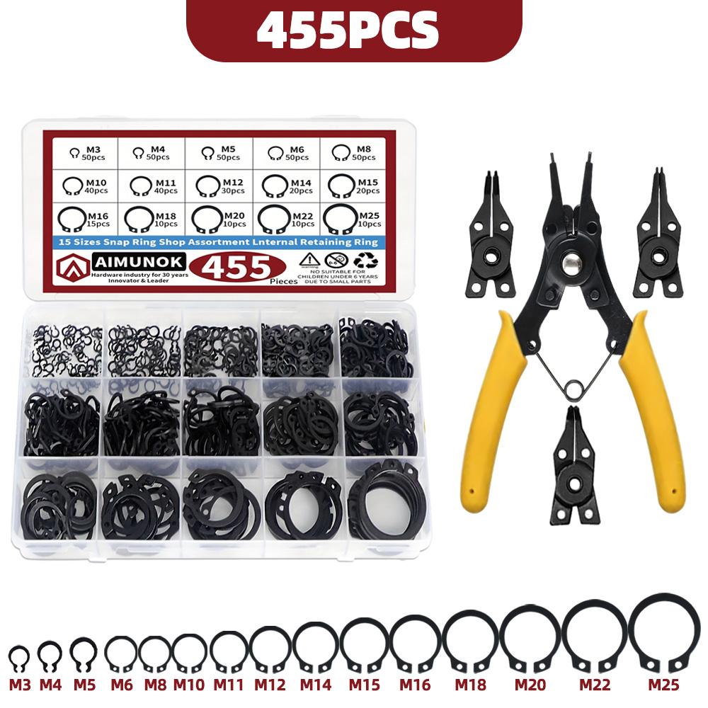 

455 шт. Набор для фиксации внутренних стопорных колец типа C, набор для фиксации стопорных колец для подшипников, ручные инструменты