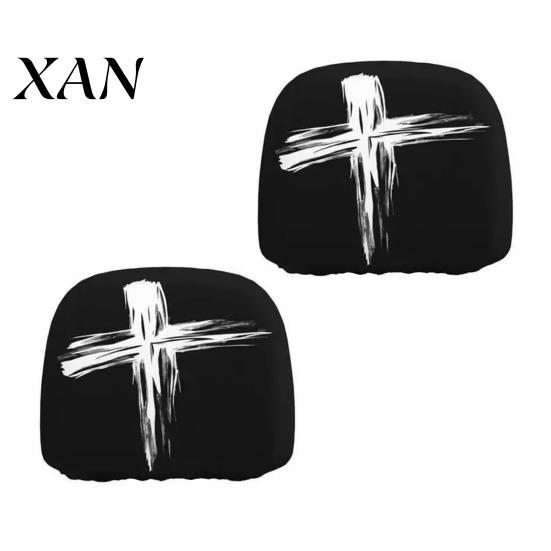 Vehicle Interior Comfort Accessories Halloween Car Headrest Cover, Scary Pattern Print Stretchable Soft Fabric Guard Protector, Breathable Polyester