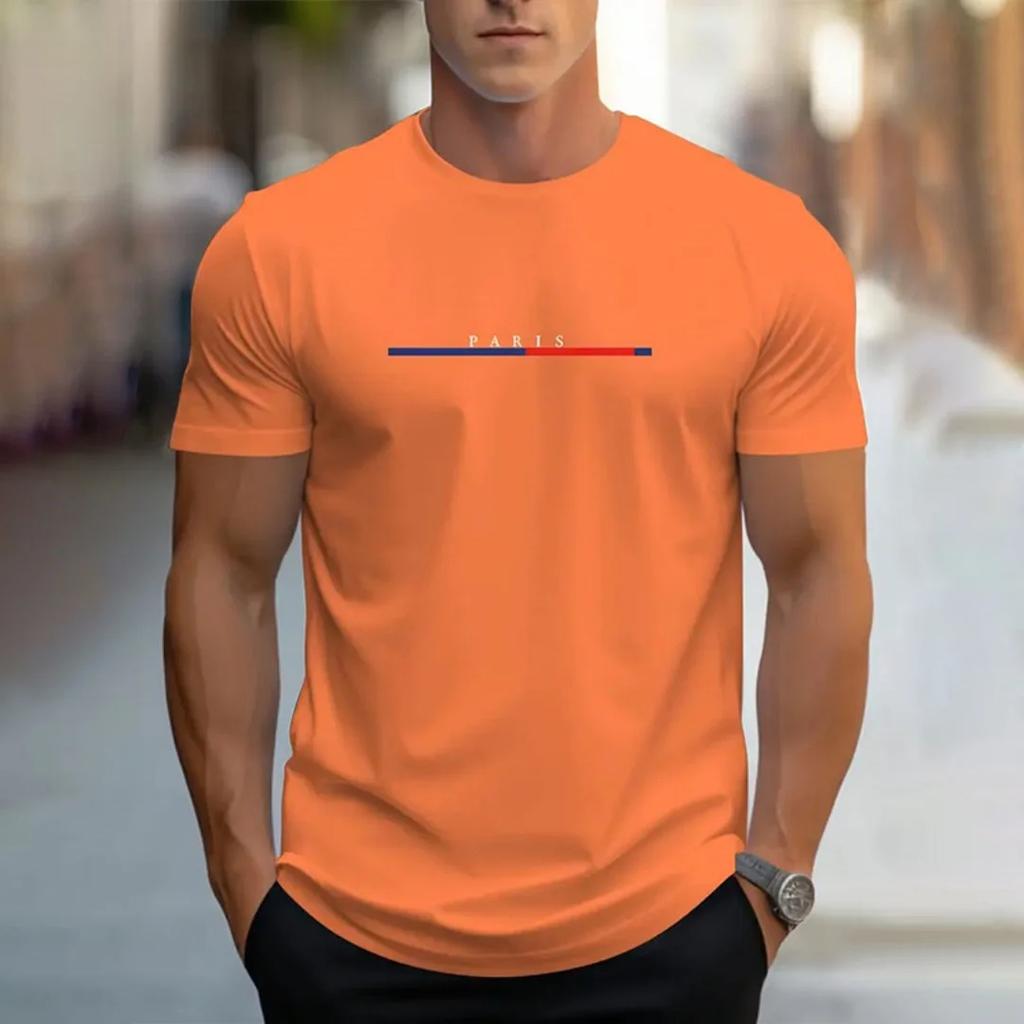 Summer Casual Loose PARI Letter Pattern Printed T-shirts Round Neck Short Sleeved Men's T-shirts