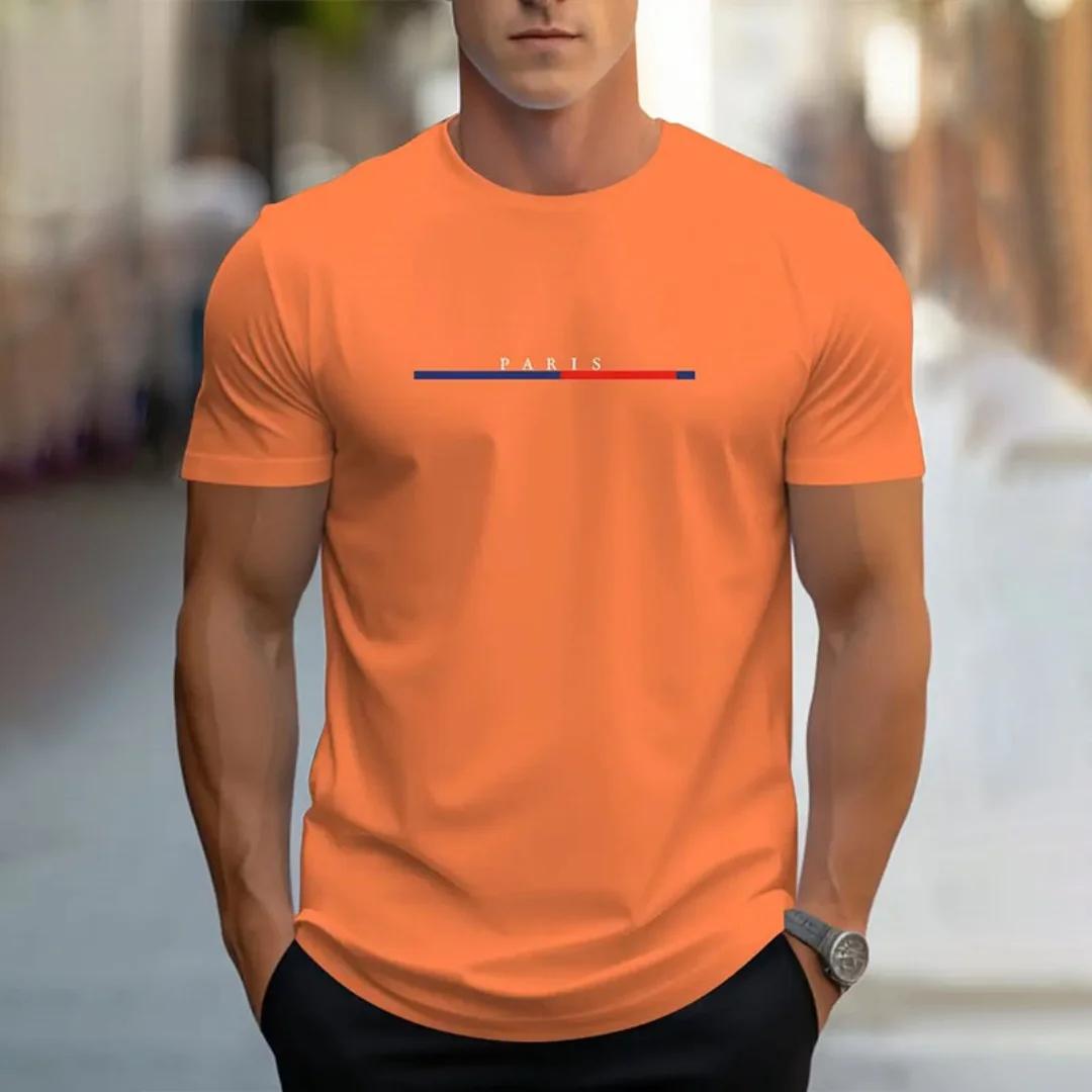

Summer Casual Loose PARI Letter Pattern Printed T-shirts Round Neck Short Sleeved Men s T-shirts 3XL