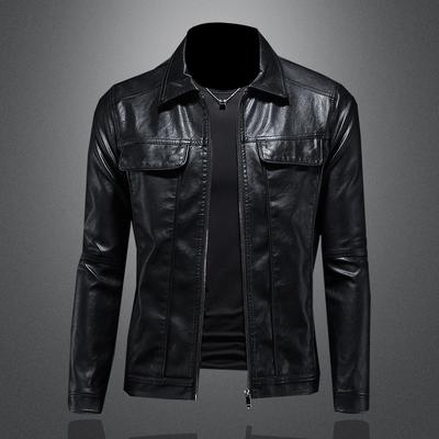 Spring and Autumn New Men's Lapel Motorcycle Leather Jacket Slim Trend Men's Leather Jacket 7965