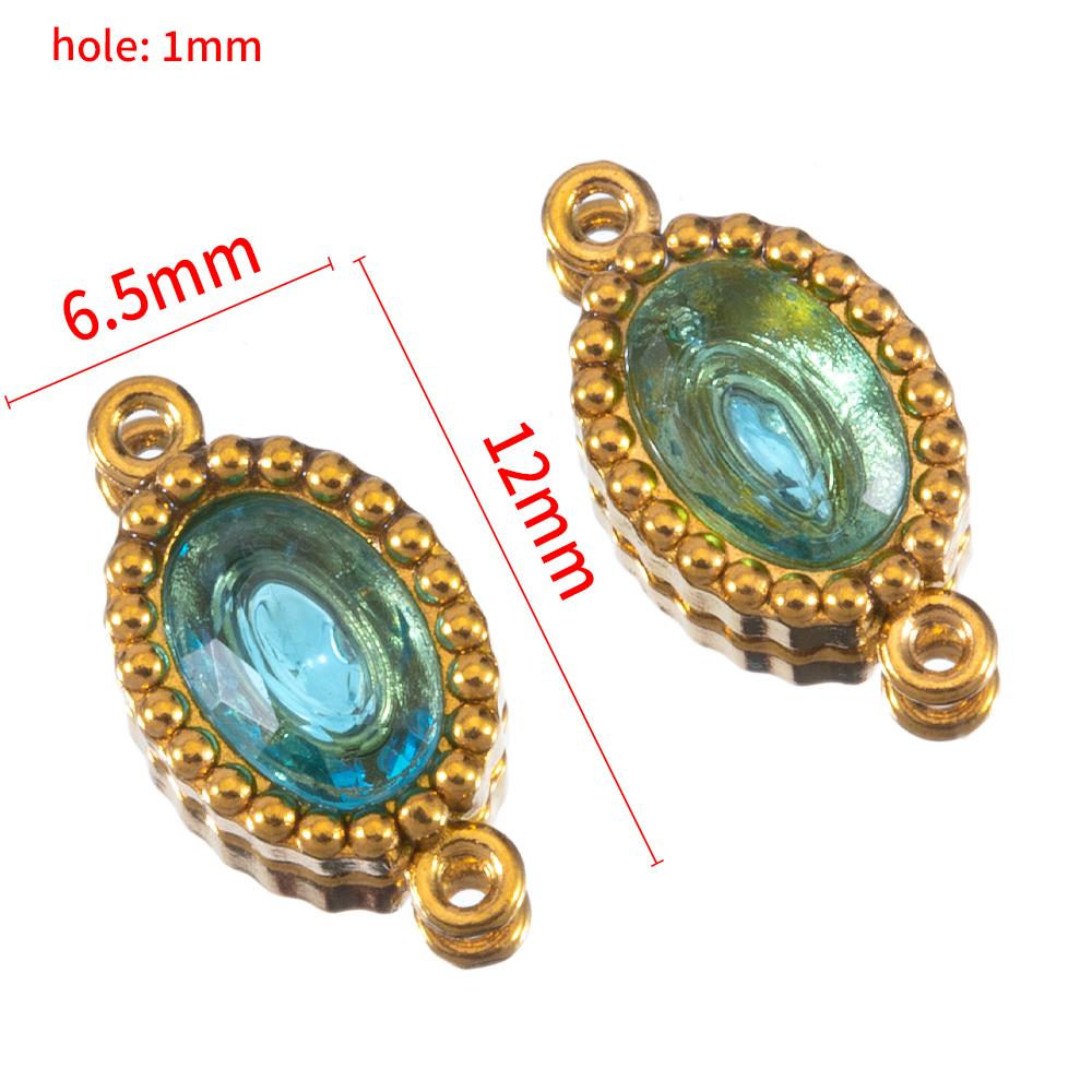10pcs Colorful Crystal Charm Double Holes Bracelet Connector Stainless Steel Necklace Earring Oval Pendants DIY Jewelry Findings