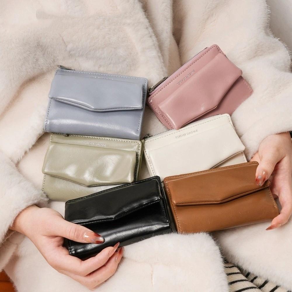 Modern Design Solid Color Short Wallet Ultra Thin PU Coin Purse Multi Slot Card Holder Women