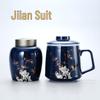 Luxury Ceramic Cup with Lid - Jilan Blue Tea Cup & Caddy, Perfect for Personal Use or Business Gift with Custom Logo Option