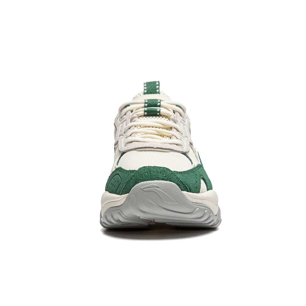 Li Ning Churui Comfortable Versatile Thick Sole Height Increasing Non-Slip Wear-Resistant Low-Top Casual Shoes Women Sneakers White Green AGCU190-1